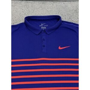 Nike Dri-FIT Polo Shirt Women's XL Blue Striped Golf Tennis Top 651859-518